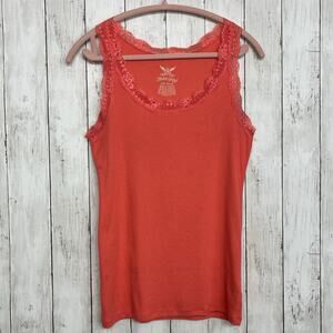 Faded Glory Coral Lace Trim Y2K Style Baby Doll Feminine Fairy Whimsy Tank Top